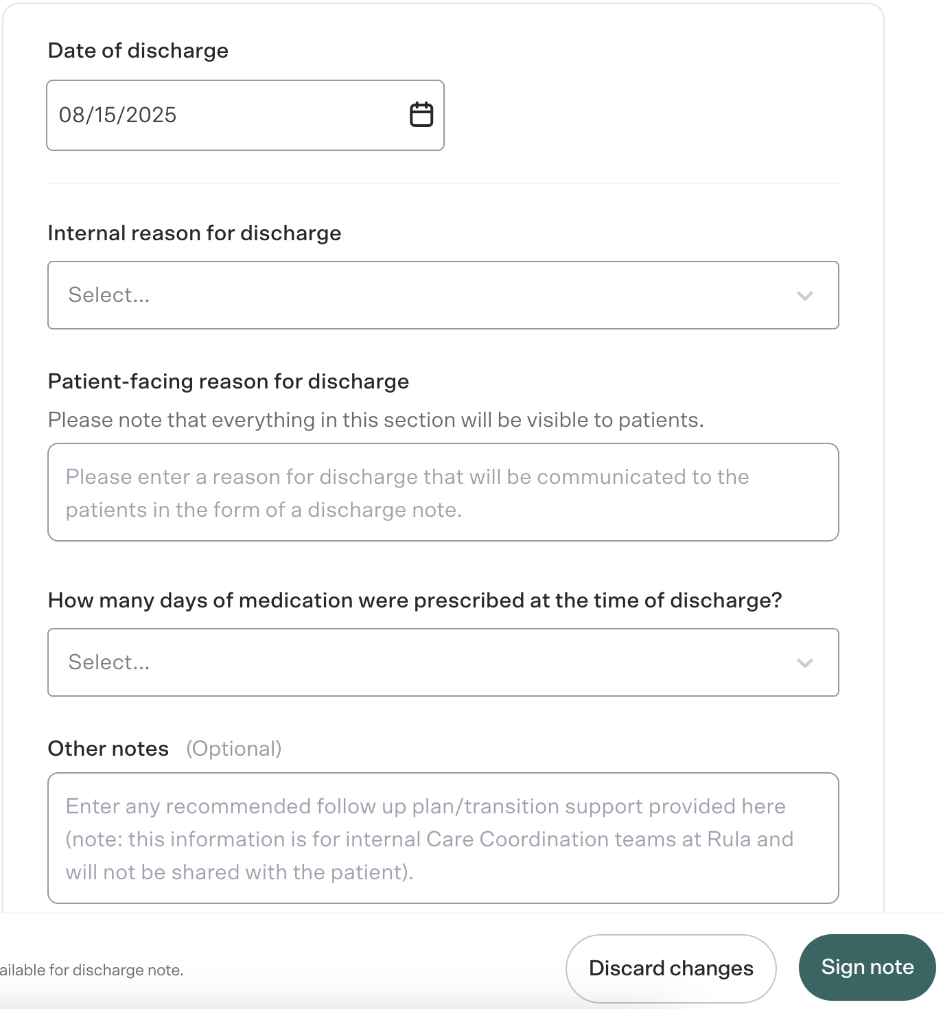Completing a discharge note in the Rula provider portal - Rula NP